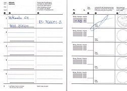 Page intérieure du livret de récépissés de la Poste suisse, avec un paiement indiqué