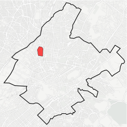 Kaupungin kartta, jossa Lófos Skouzé korostettuna.