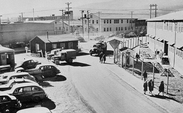 The Technical Area at Los Alamos. There was a perimeter fence around the entire site, but also an inner fence shown here around the Technical Area.