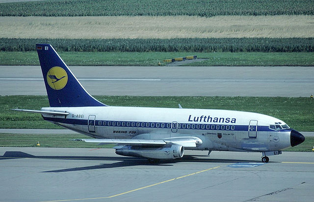 A Lufthansa Boeing 737-100 at Zurich Airport in 1981