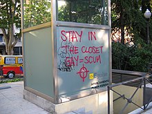 "Stay in the closet; gay=scum": graffiti in Madrid, Spain Madrid - Los de siempre.jpg