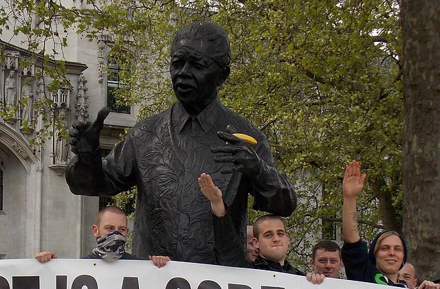 National Action held a protest at the statue of Nelson Mandela in London, defacing it with a banana.