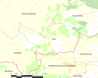 Kart som representerer de territoriale grensene til flere kommuner.