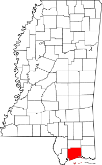 Locatie van Harrison County in Mississippi