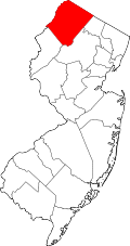サセックス郡の位置を示したニュージャージー州の地図
