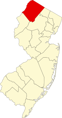 Map of Nju Džerzi highlighting Sussex County