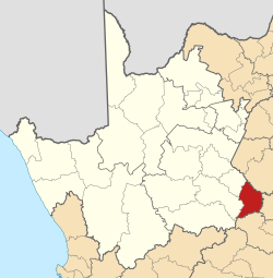 Kaart van Suid-Afrika wat Umsobomvu in Noord-Kaap aandui