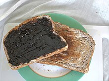 Marmite spread on toasted bread Marmite thick spread toasted bread.jpg