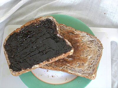 Marmite spread on toasted bread