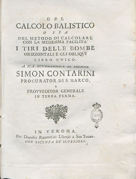 Gaetano Marzagaglia, Del calcolo balistico, 1748