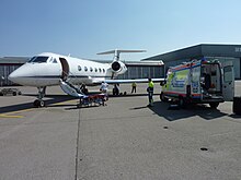Privately operated fixed wing air ambulance from the UK Mercy Jets Gulfstream Air Ambulance.jpg