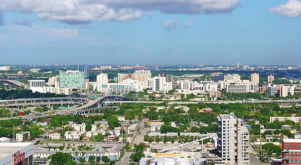 Miami's Health District with the Midtown Interchange (foreground) and Miami International Airport (background) in June 2010