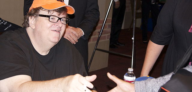 Moore at Royce Hall, UCLA to promote his memoir Here Comes Trouble, September 2011