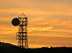 Microwave tower silhouetted against sunset, Wrights Hill, Wellington NZ