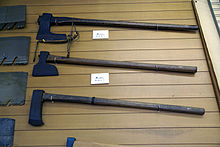 Examples of Japanese carpenter's axes. Miki City Hardware Museum08s3872.jpg