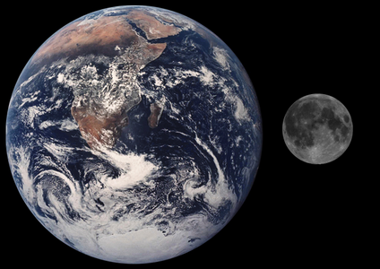 Comparación en escala de la Luna y la Tierra.