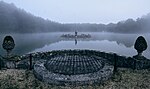 Patung Neptunus Terpasang dengan Terowongan bawah Air, Tangga, Melingkar dan Persegi panjang Chambers dan Pulau Buatan, Witley Park