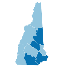 County Flips:
Democratic
Hold
Gain from Republican New Hampshire County Flips 2008.svg