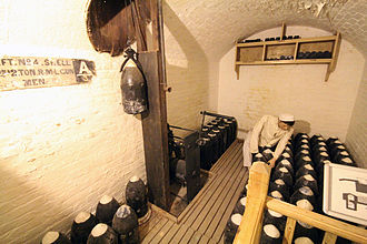 Restored expense store with replica shells and hoist New Tavern Fort shell room.jpg