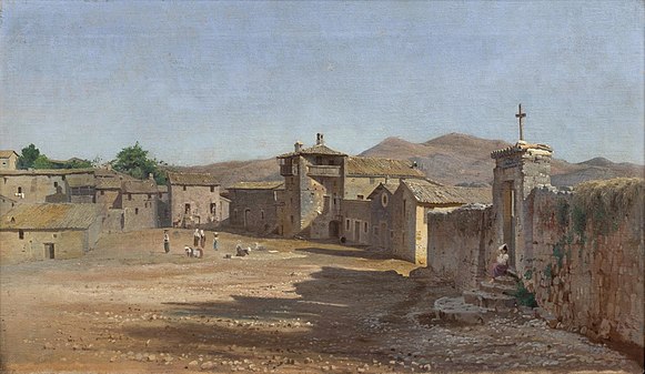 Torvet i Anticoli Corrado ved Rom, Italien. 1873