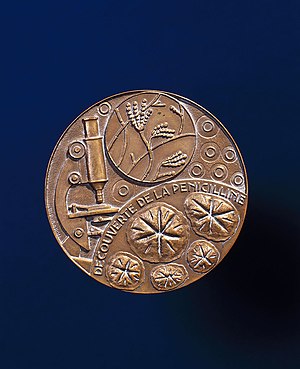 Nobel prize medal awarded to Alexander Fleming, 1945. (9660573705).jpg
