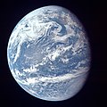 Image 80A view of Earth with its global ocean and cloud cover, which dominate Earth's surface and hydrosphere. At Earth's polar regions Earth's hydrosphere forms larger areas of ice cover. (from Earth)