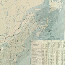 Map of the extratropical storm near Nova Scotia on October 14 October 14, 1896 hurricane 5 weather map.jpg