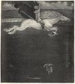 挿絵画家ヨン・バウエルがヴィクトル・リュードベリ（英語版）の楽劇 "Our Fathers' Godsaga" のために描いた、オーディンとスレイプニル（1911年の作）
