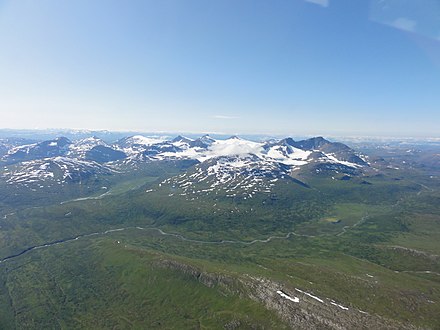 Okstindane range (near the border) are the highest mountains in Northern Norway.