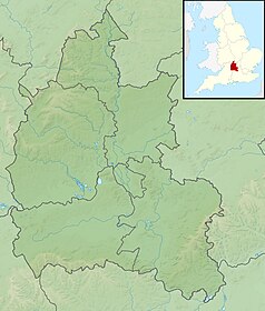 Mapa konturowa Oxfordshire, w centrum znajduje się punkt z opisem „Oksford”