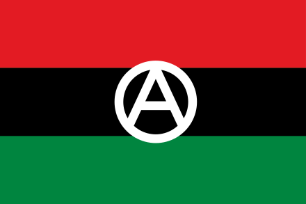 The Pan-African anarchist flag, used by Black Autonomists to represent the synthesis of anarchism with Pan-Africanism.