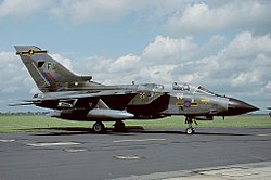 Un Panavia Tornado GR1 del Escuadrón No. 16 que tuvo su base en Laarbruch entre 1958 y 1991.