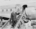Photograph of President Truman at Washington National Airport, waving farewell as he prepares to board his airplane... - NARA - 200245.jpg