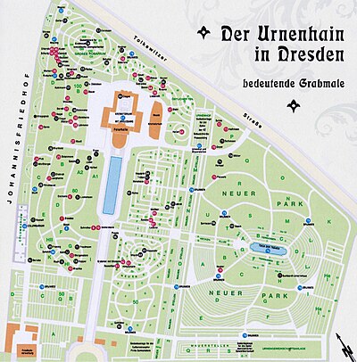 Plan der bedeutenden Grabmale auf dem Urnenhain in Dresden-Tolkewitz