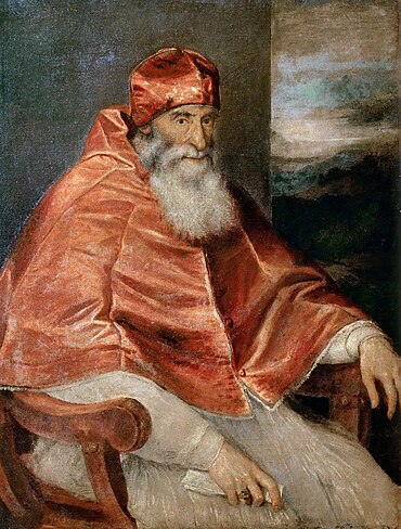 Portrait of Pope Paul III with Camauro (by Titian) - National Museum of Capodimonte.jpg