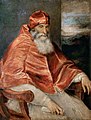 Pope Paul III with camauro (1546), Titian's slightly later variant of the original painting.