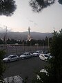 Post-modern mosque with a spiral minaret near Enghelab Sport Complex in Tehran, Iran