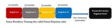 Progression form registrar cadre to Senior Registrar cadre. At the Stage of Registrar II an attempt are allowed in some specialities to write the examination to advance to Senor Registrar cadre