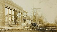 Looking west on State Street, Promise City, Iowa, c. 1915 Promise City Iowa 1910s.jpg