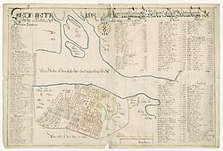 Olof Mörtin tekemä kartta Porin kaupungista vuodelta 1696. Originaali Ruotsin valtionarkisto