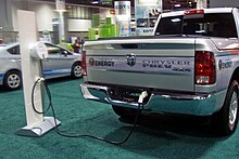 The Ram 1500 pickup PHEV was introduced at the 2011 Washington Auto Show in Washington, DC. Ram Pickup plug-in hybrid WAS 2011 1199.JPG