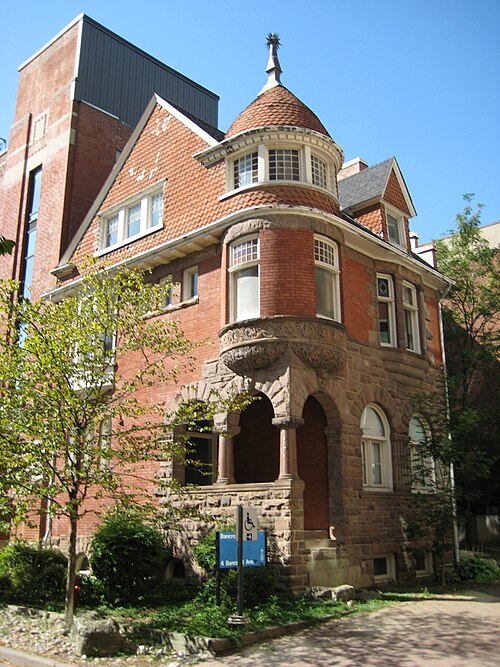 The University of Toronto's Robert Brown House at 4 Bancroft Avenue. The building is an example of an 'Annex style house', an architectural style comm