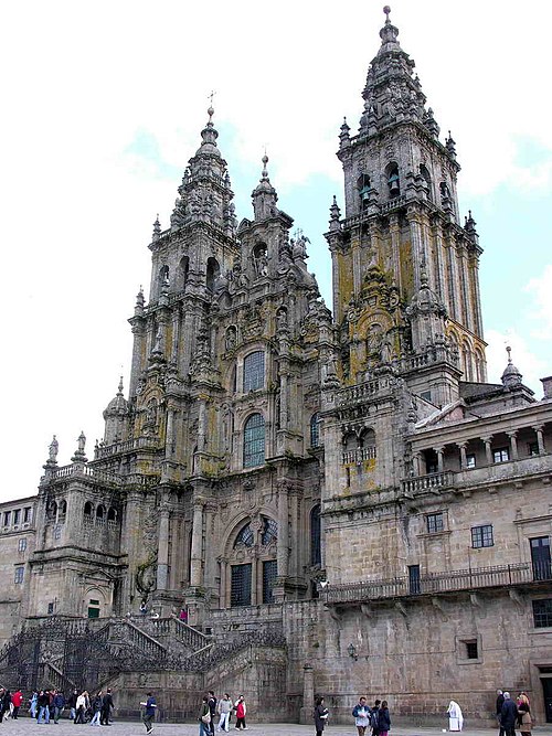 Cathedral of Santiago de Compostela in Spain. Churrigueresque Obradoiro façade