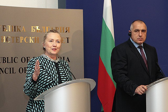 Hillary Clinton holds a joint press conference with Borisov at the Council of Ministers in Sofia, Bulgaria, on February 5, 2012.