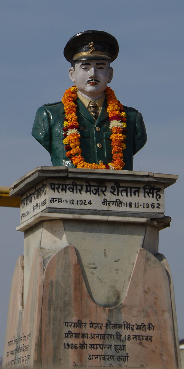 A statue of Major Shaitan Singh in a central square of his native city of Jodhpur, Rajasthan, India