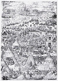 Viena asediada por los otomanos en el otoño de 1529 d.C. En primer plano, el castillo de tiendas de campaña de Solimán I.