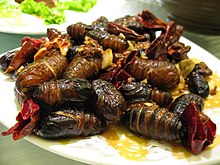 Silkworm pupae dishes