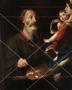 Simone Cantarini (attr) Lukas malt die Madonna with hypothetical lines the painter could have used.png