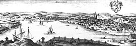 Hudiksvall around 1700, in Suecia antiqua et hodierna. Suecia 2-066 ; Hudviksvall.jpg