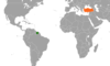 Location map for Suriname and Turkey.